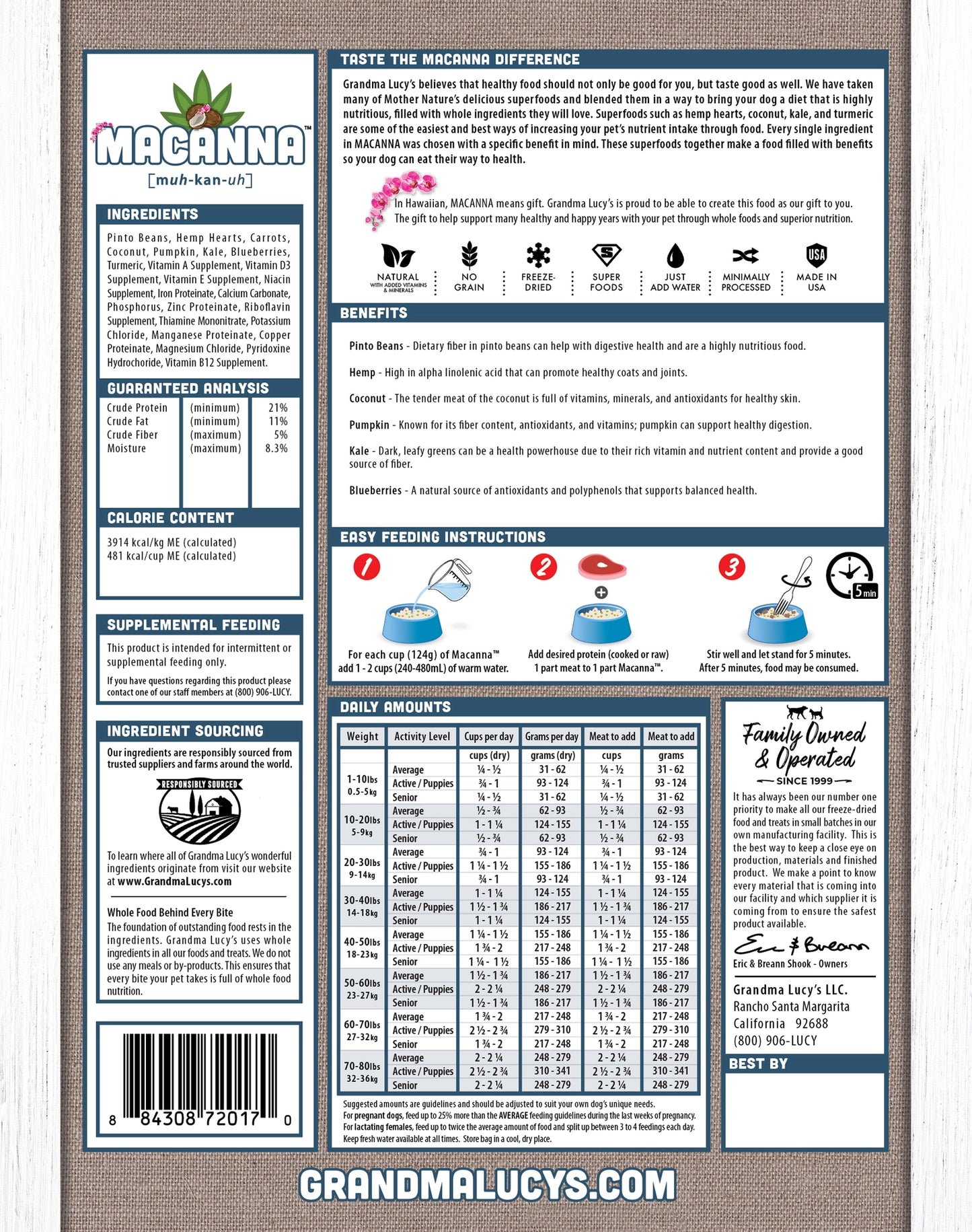 Grandma Lucy's - Macanna Pre-Mix Dog Food - 3lb