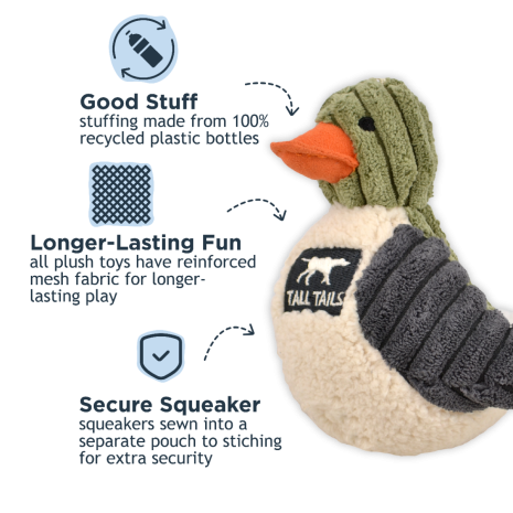 Tall Tails - Dog Plush Squeaker Duck Sage 5-inches