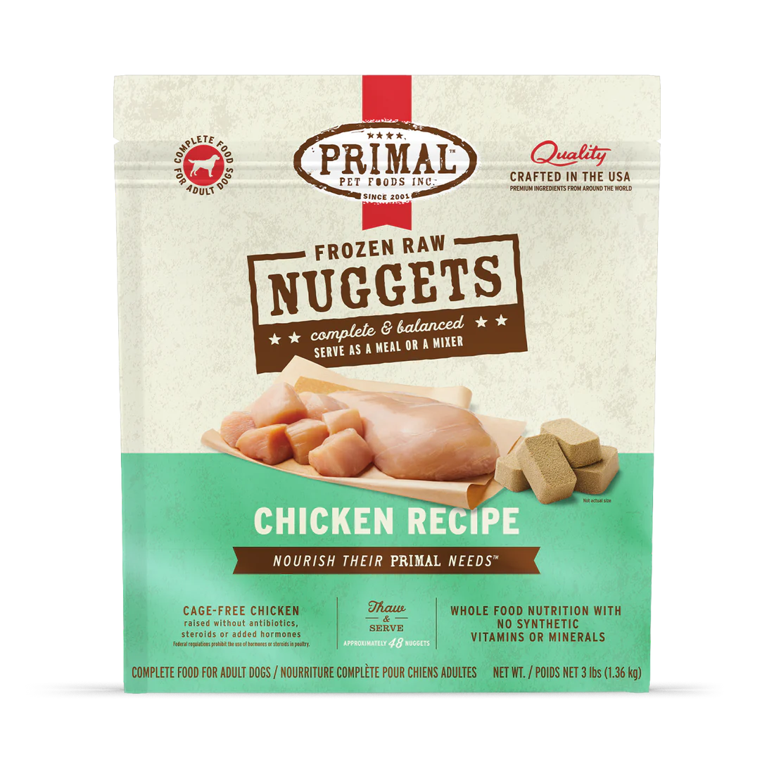 Primal - Dog Frozen Nuggets Chicken Recipe 3lb Bag