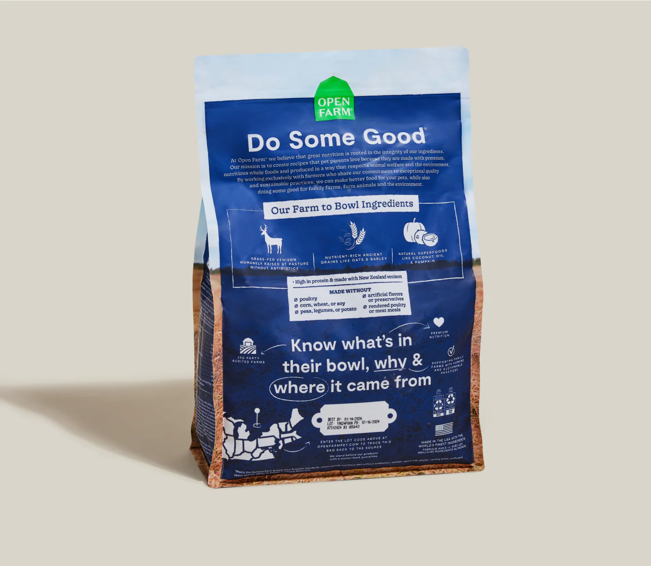Open Farm New Zealand Venison & Ancient Grains Dog Kibble 22LB