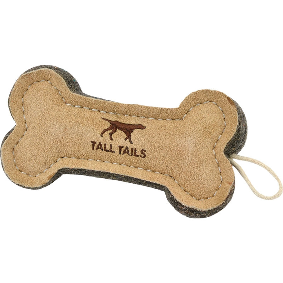 Tall Tails- Natural Leather and Wool Bone Dog Toy 6in