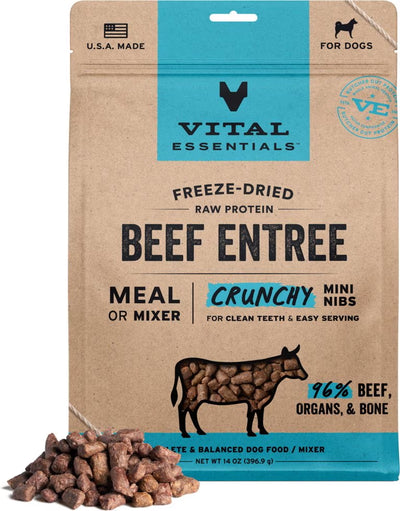 Vital Essentials Freeze-Dried Raw Beef Entree Dog Food Crunchy Mini Nibs, 14-oz bag