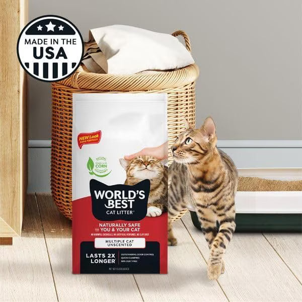 World's Best Multi-Cat Unscented Clumping Corn Cat Litter, 28-lb bag