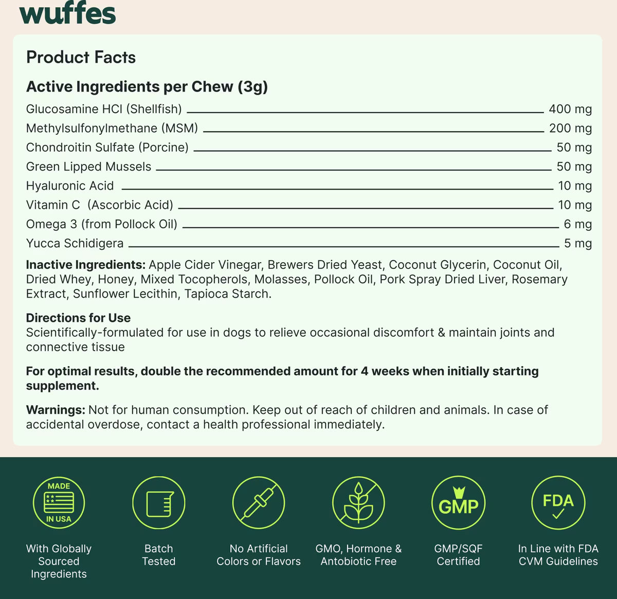 Wuffes Hip & Joint Chews- Small & Medium Breeds Under 65lbs (50 Chews)