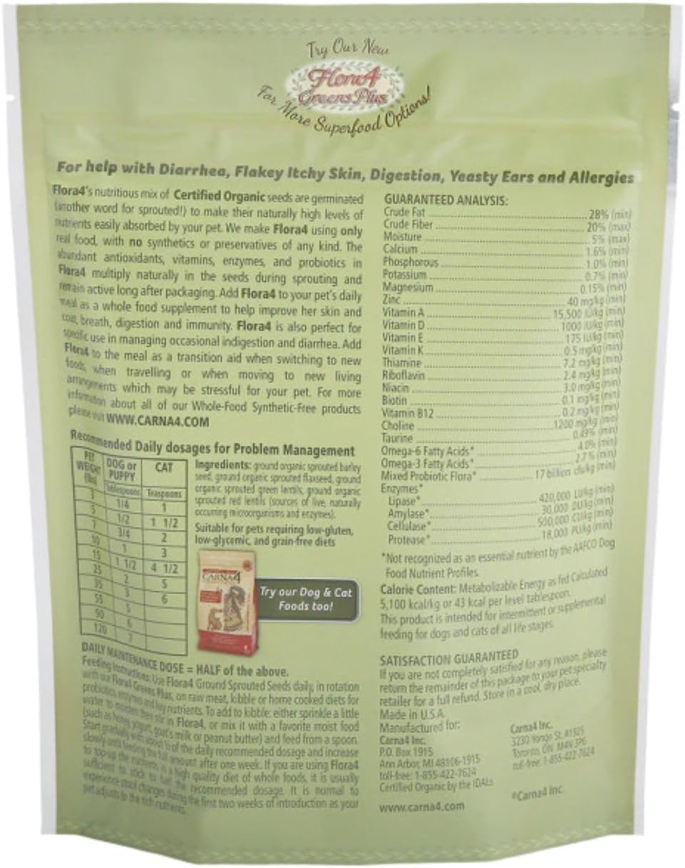 CARNA4 Flora4 Ground Sprouted Seeds Food Topper for Dogs & Cats