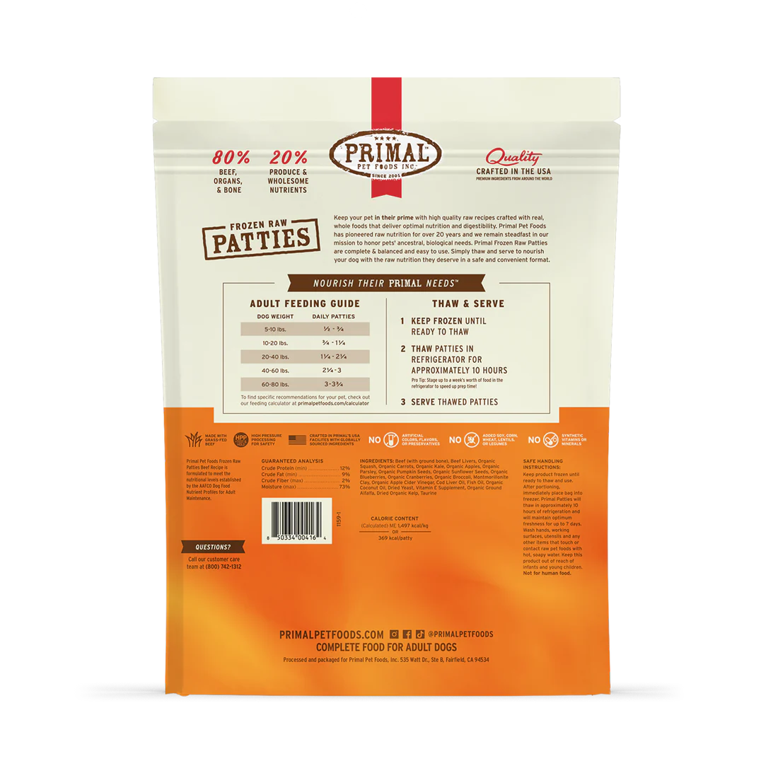 Primal - Dog Frozen Patties Beef Recipe 6lb Bag