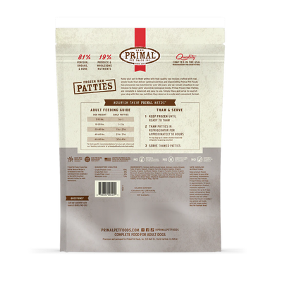 Primal - Dog Frozen Patties Venison Recipe 6lb Bag