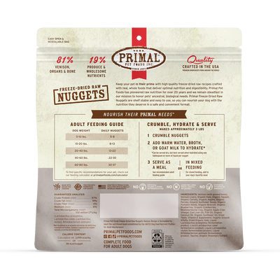 Primal - Dog Freeze Dried Raw Nuggets Venison Recipe 14oz Bag