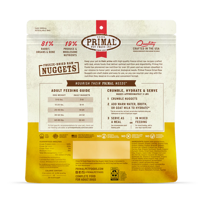 Primal - Dog Freeze Dried Raw Nuggets Rabbit Recipe 14oz Bag