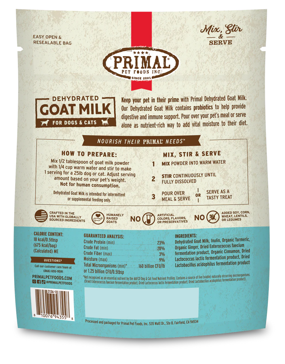 Primal - Dehydrated Goat Milk For Dogs & Cats 5.2oz