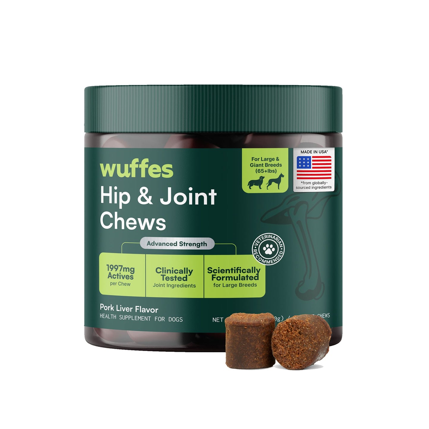 Wuffes Hip & Joint Chews- Large Breed 65lbs+ (25 Chews)