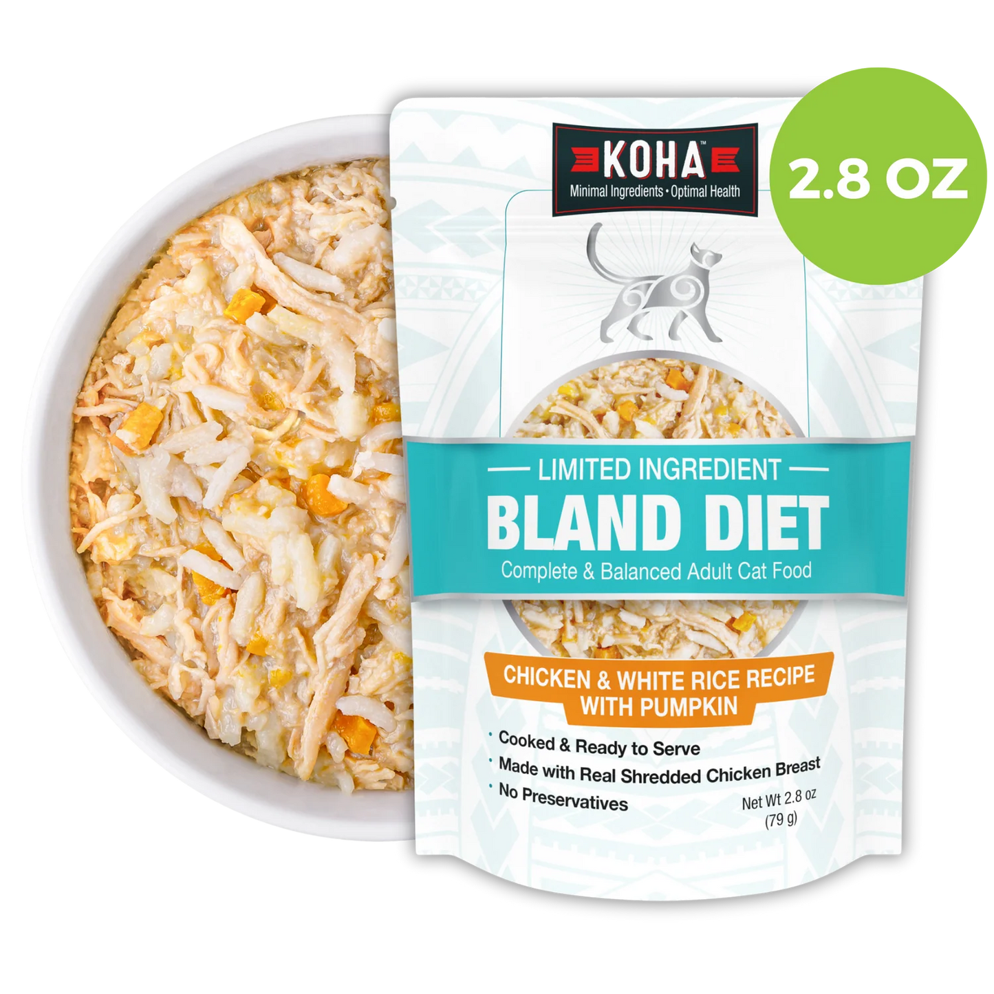 Koha Limited Ingredient Bland Diet Wet Food Chicken & Rice Recipe for Cats - 2.8oz Pouch