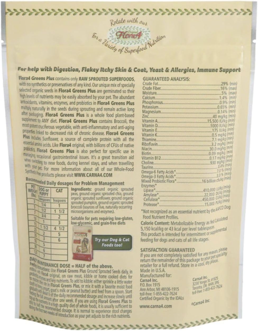 Carna4 Flora4 Greens Plus Sprouted Seeds Dog & Cat Food Topper