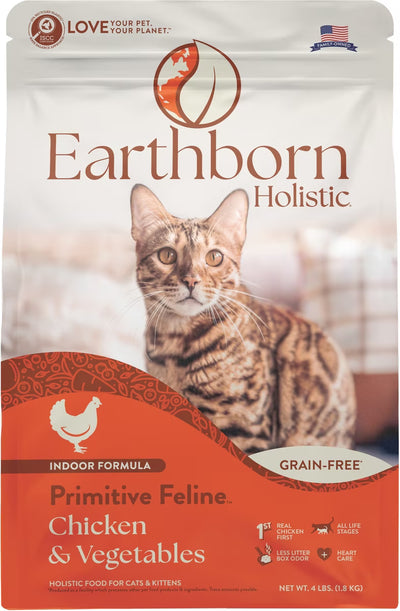 Earthborn Holistic Primitive Feline Chicken & Vegetables Grain-Free Dry Cat Food, 4-lb