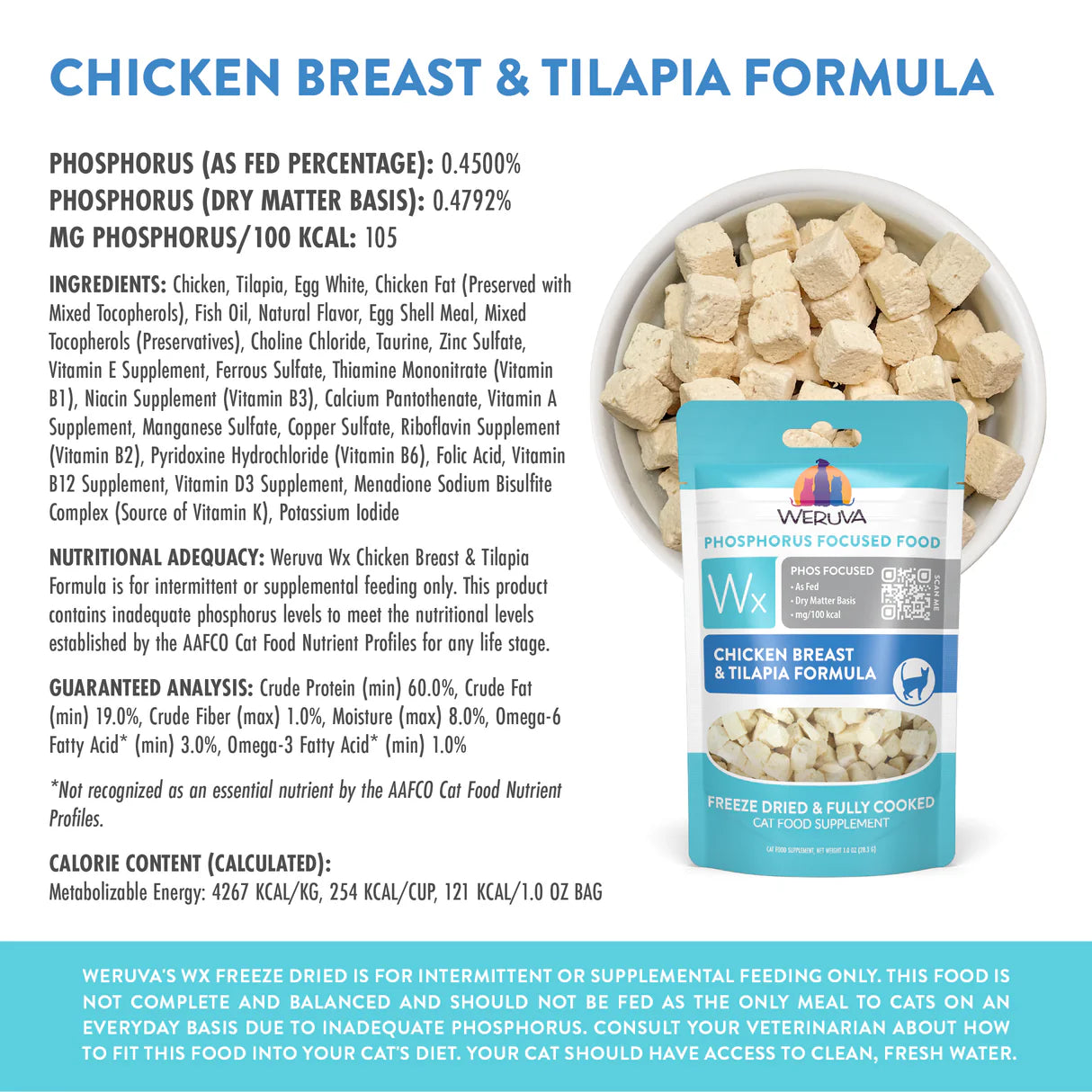 Weruva Cat Wx Phos Focused - Chicken Breast & Tilapia Freeze Dried Formula - 1oz Bag