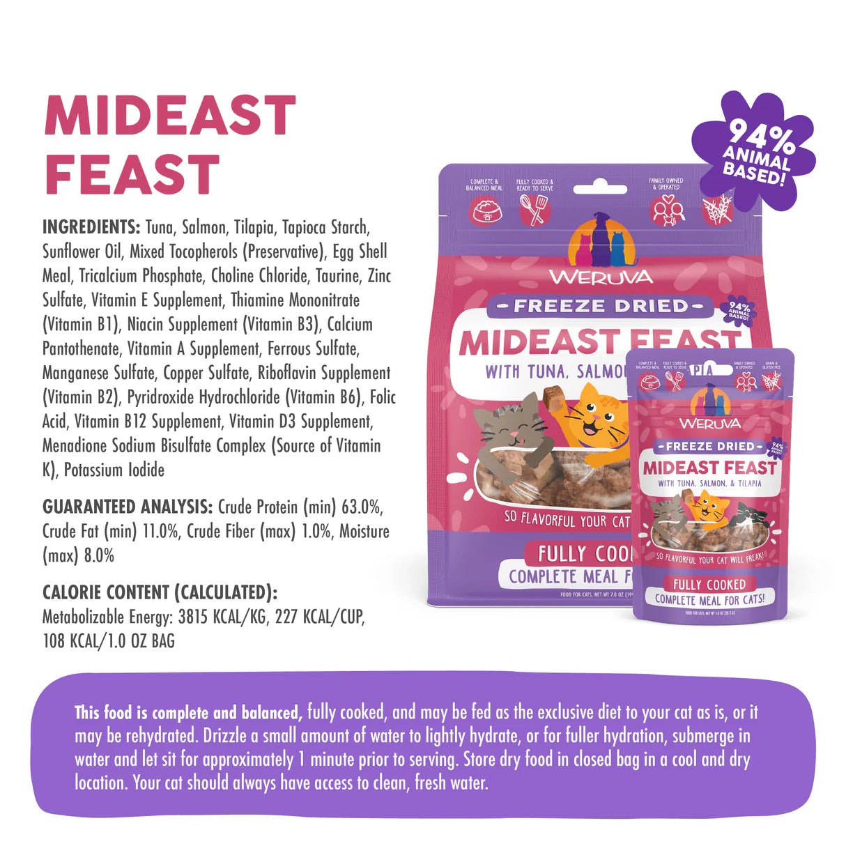 Weruva Cat Freeze Dried - Mideast Feast Freeze Dried with Tuna, Salmon & Tilapia - 1oz Bag