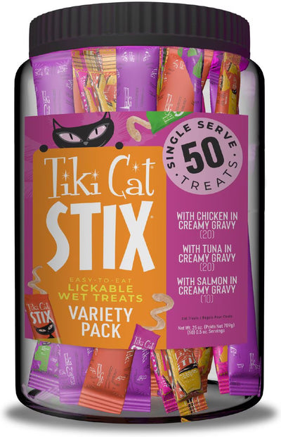 Tiki Cat Stix Variety Mega Jar Lickable Cat Treats, 0.5-oz pouch, pack of 50
