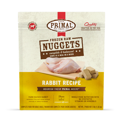 Primal - Dog Frozen Nuggets Rabbit Recipe 3lb Bag