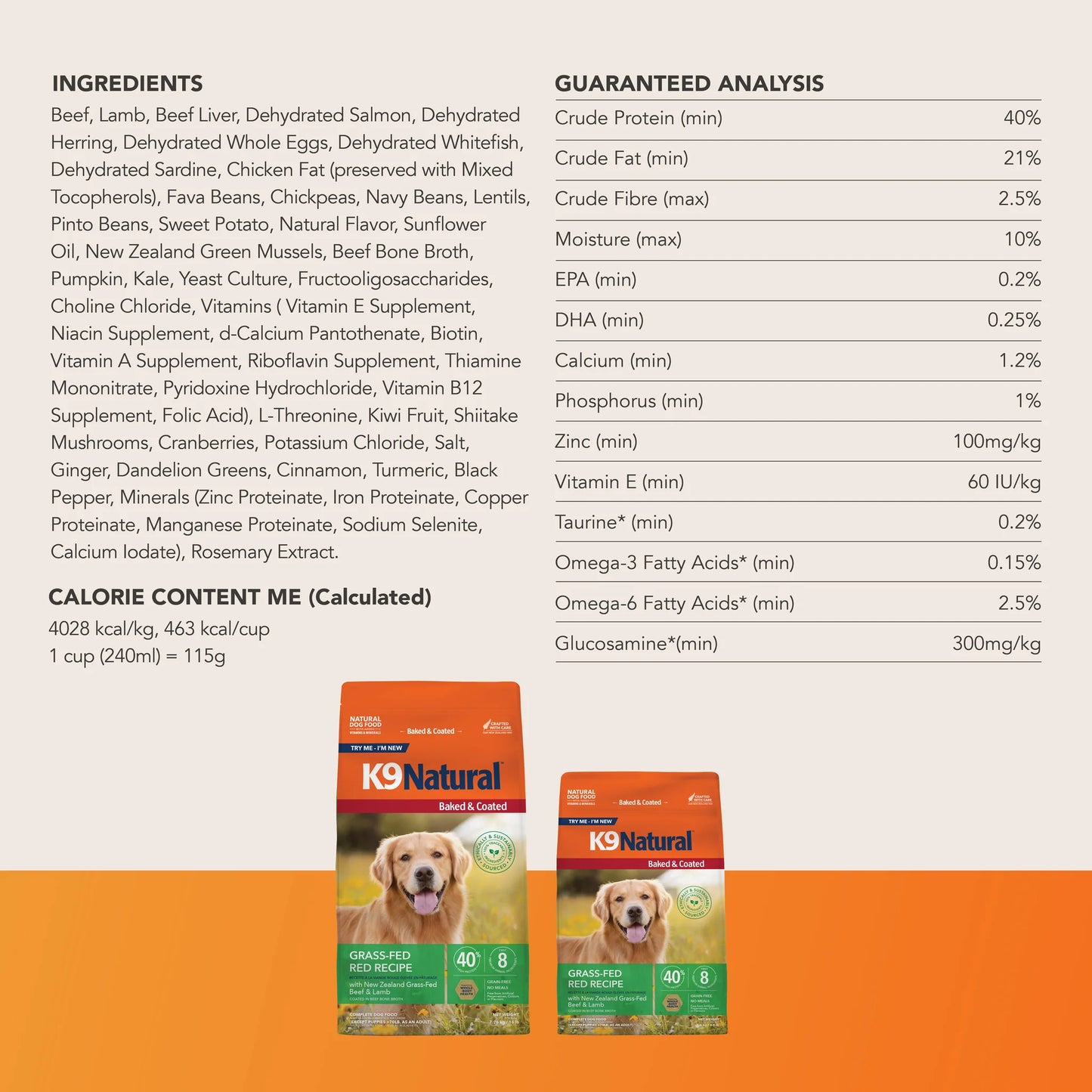 K9 Natural Baked & Coated Grass-Fed Red Recipe, 3.5-lb