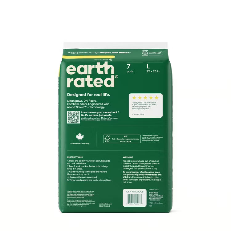 Earth Rated Max Absorbency Puppy Pee Pads- Large 22" X 23" (7 Count)