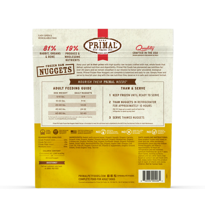 Primal - Dog Frozen Nuggets Rabbit Recipe 3lb Bag