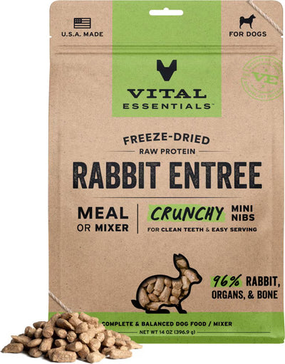 Vital Essentials Freeze-Dried Raw Rabbit Entree Dog Food Crunchy Mini Nibs, 14-oz bag