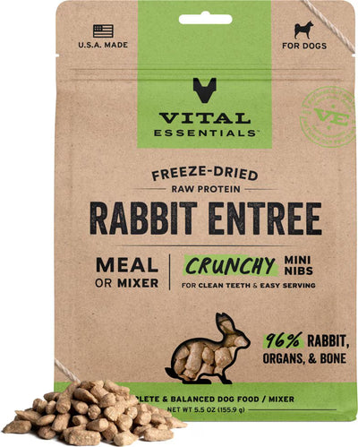 Vital Essentials Freeze-Dried Raw Rabbit Entree Dog Food Crunchy Mini Nibs, 5.5-oz bag