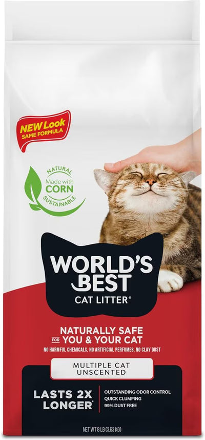World's Best Multi-Cat Unscented Clumping Corn Cat Litter, 8-lb bag