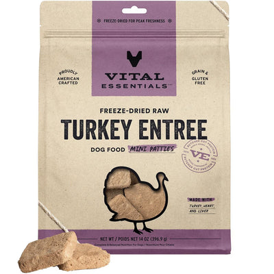Vital Essentials Turkey Mini Patties Entree Freeze-Dried Raw Dog Food, 14-oz bag