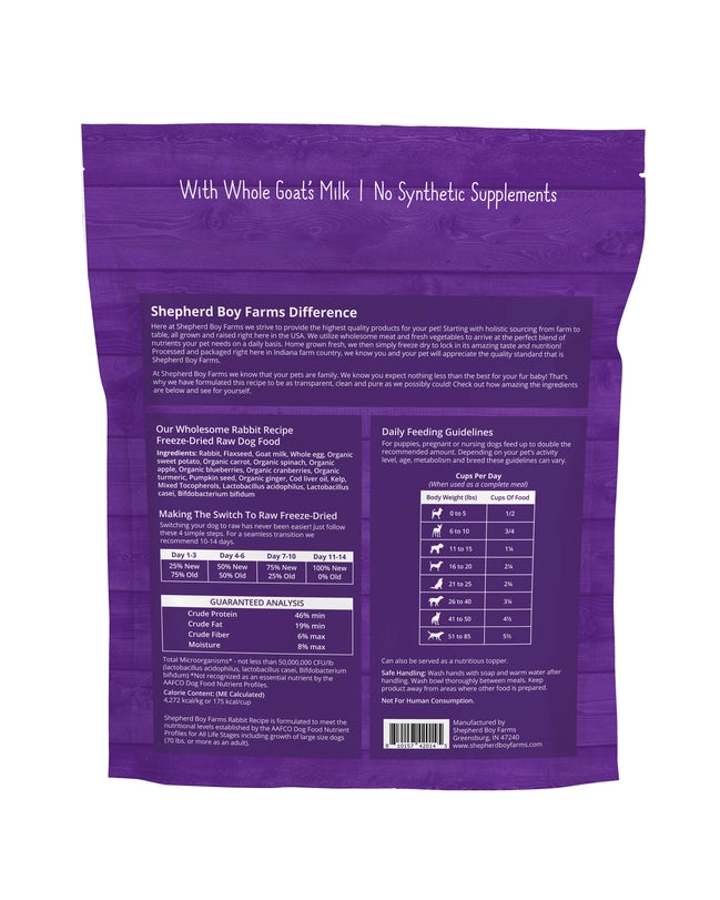 Freeze Dried Rabbit Recipe Food 14oz