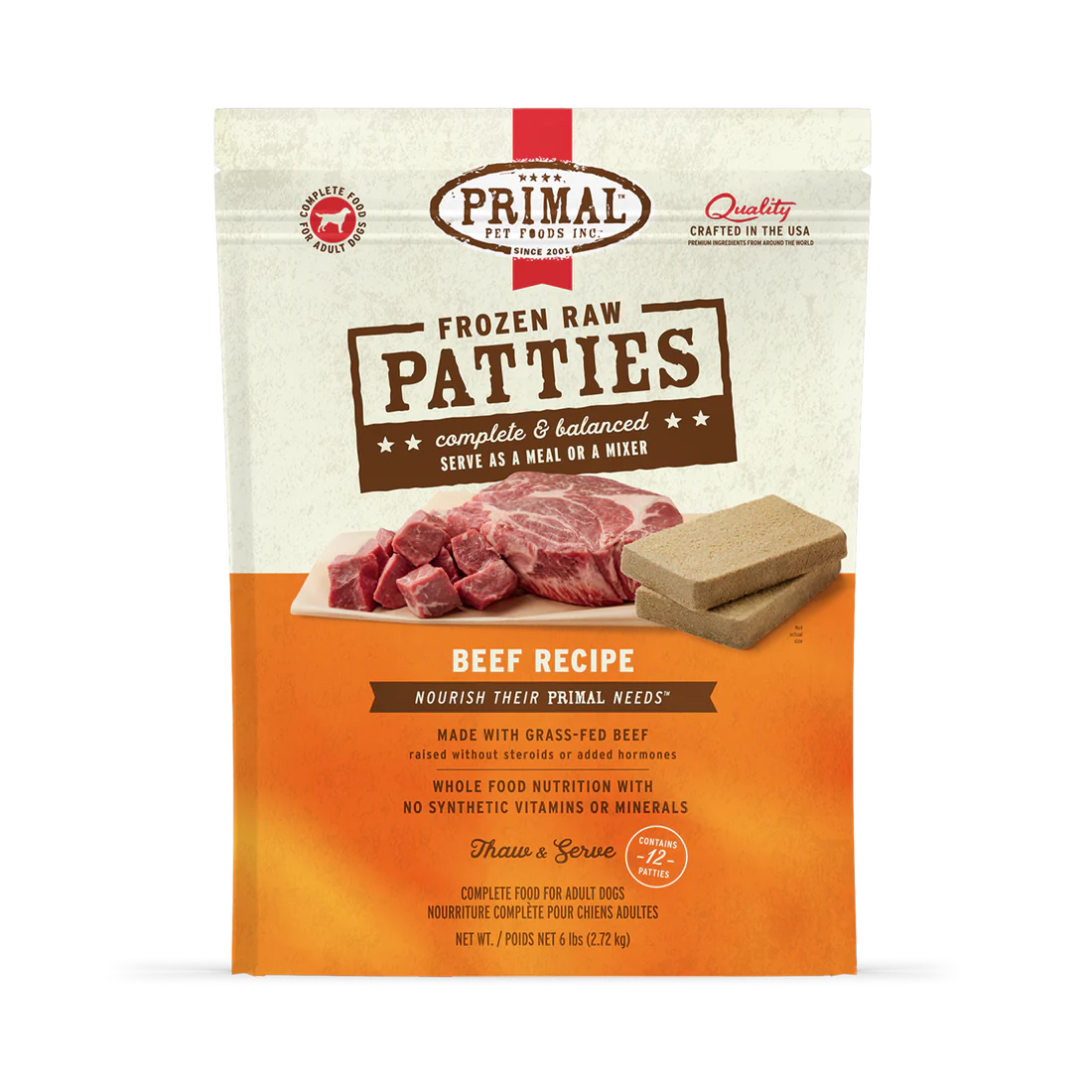 Primal - Dog Frozen Patties Beef Recipe 6lb Bag