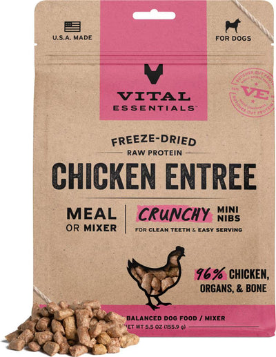 Vital Essentials Freeze-Dried Raw Chicken Entree Dog Food Crunchy Mini Nibs, 5.5-oz bag