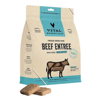 Vital Essentials Beef Mini Patties Freeze-Dried Raw Dog Food, 14-oz bag